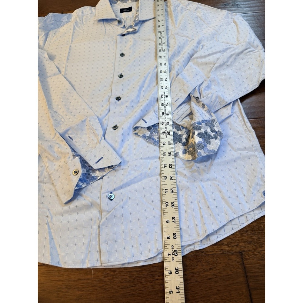 Men's Long Sleeve Shirt L Bespoke Quality Custom Made Anthony Mason Blue AOP - Picture 3 of 5
